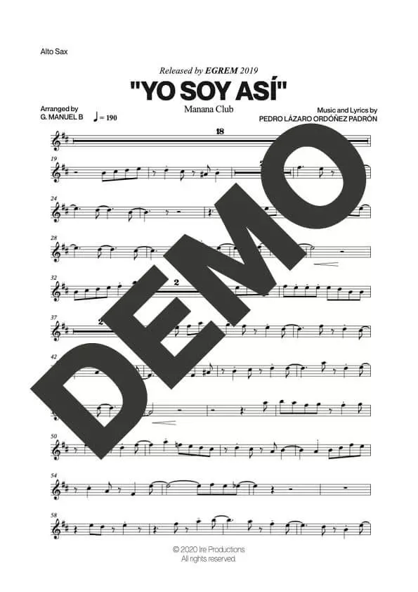 Manana Club – Yo Soy Así – First Page of Sheet Music Preview (PDF) – Includes charts for Trumpets, Trombones, Saxophone, Piano and Bass