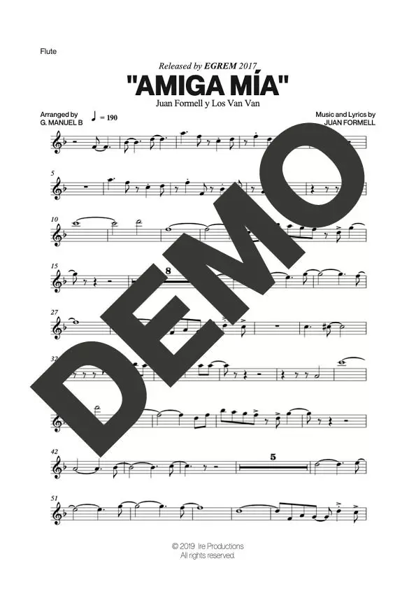 Los Van Van – Amiga Mía – First Page of Sheet Music Preview (PDF) – Includes charts for Trumpets, Trombones, Saxophone, Piano and Bass