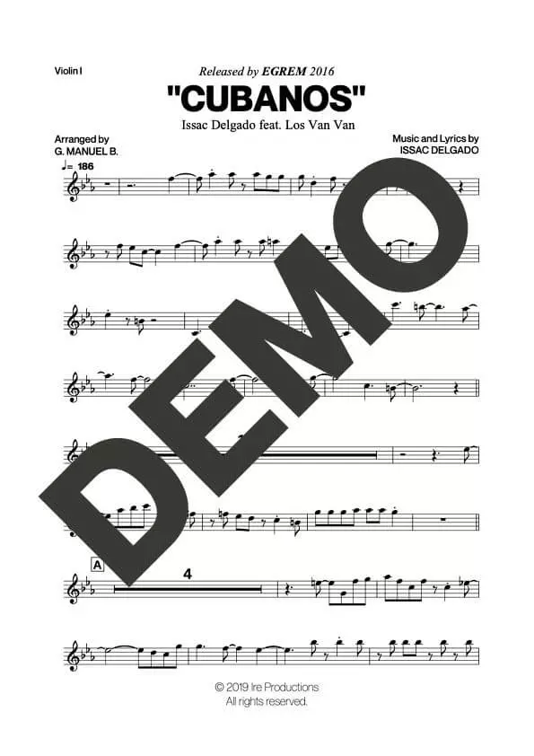 Issac Delgado|Los Van Van – Cubanos feat. Los Van Van – Sheet Music Demo Page 2 (PDF) – Includes charts for Trumpets, Trombones, Saxophone, Piano and Bass