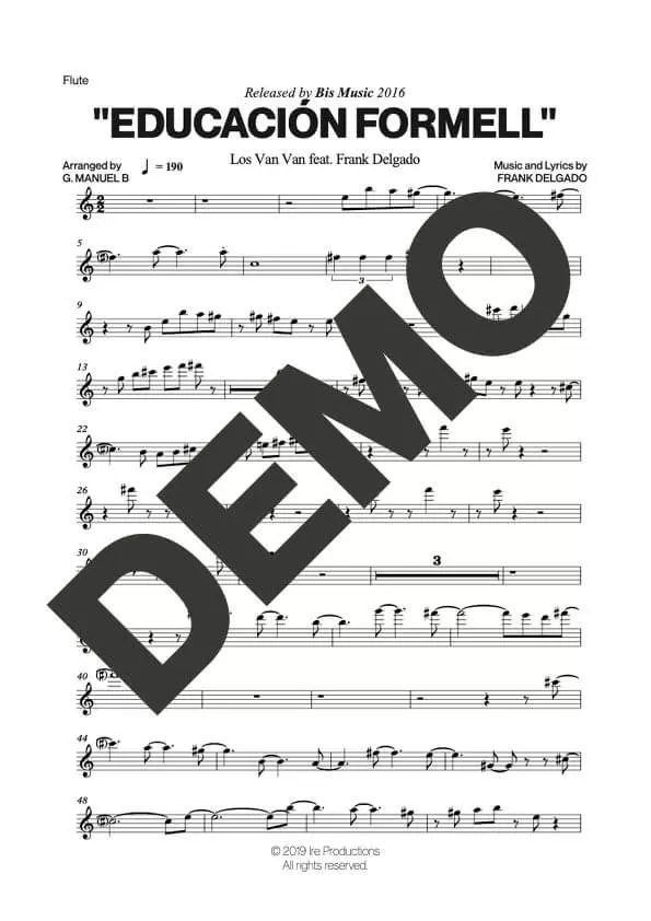 Los Van Van – Educación Formell – First Page of Sheet Music Preview (PDF) – Includes charts for Trumpets, Trombones, Saxophone, Piano and Bass