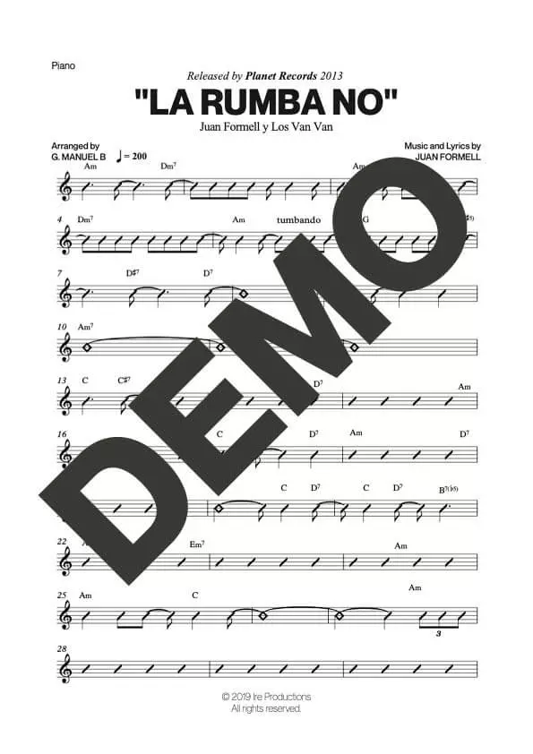 Los Van Van|Mayito Rivera – La Rumba No – Sheet Music Demo Page 3 (PDF) – Includes charts for Trumpets, Trombones, Saxophone, Piano and Bass