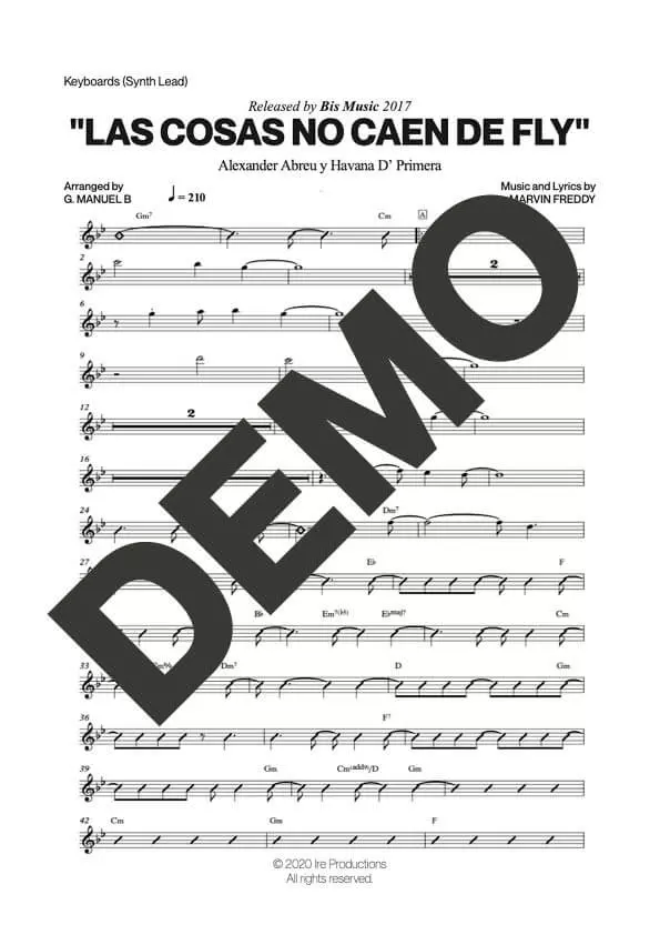 Havana D' Primera – Las Cosas No Caen de Fly – Sheet Music Demo Page 4 (PDF) – Includes charts for Trumpets, Trombones, Saxophone, Piano and Bass