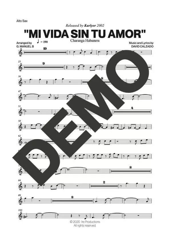 Charanga Habanera – Mi Vida Sin Tu Amor – First Page of Sheet Music Preview (PDF) – Includes charts for Trumpets, Trombones, Saxophone, Piano and Bass