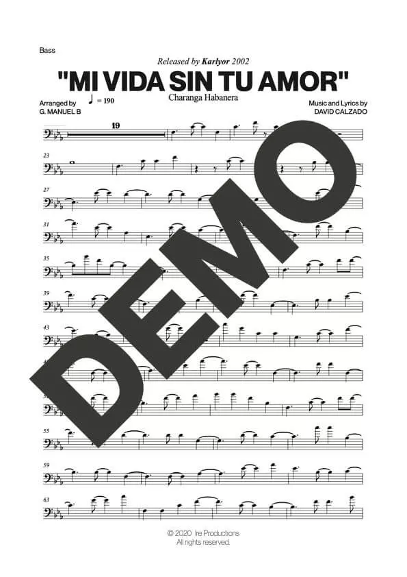 Charanga Habanera – Mi Vida Sin Tu Amor – Sheet Music Demo Page 4 (PDF) – Includes charts for Trumpets, Trombones, Saxophone, Piano and Bass