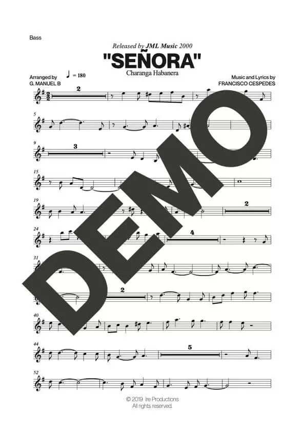 Charanga Habanera|Tirso Duarte – Señora – First Page of Sheet Music Preview (PDF) – Includes charts for Trumpets, Trombones, Saxophone, Piano and Bass