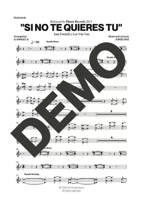 Los Van Van|Mayito Rivera – Si No Te Quieres Tu – Sheet Music Demo Page 4 (PDF) – Includes charts for Trumpets, Trombones, Saxophone, Piano and Bass