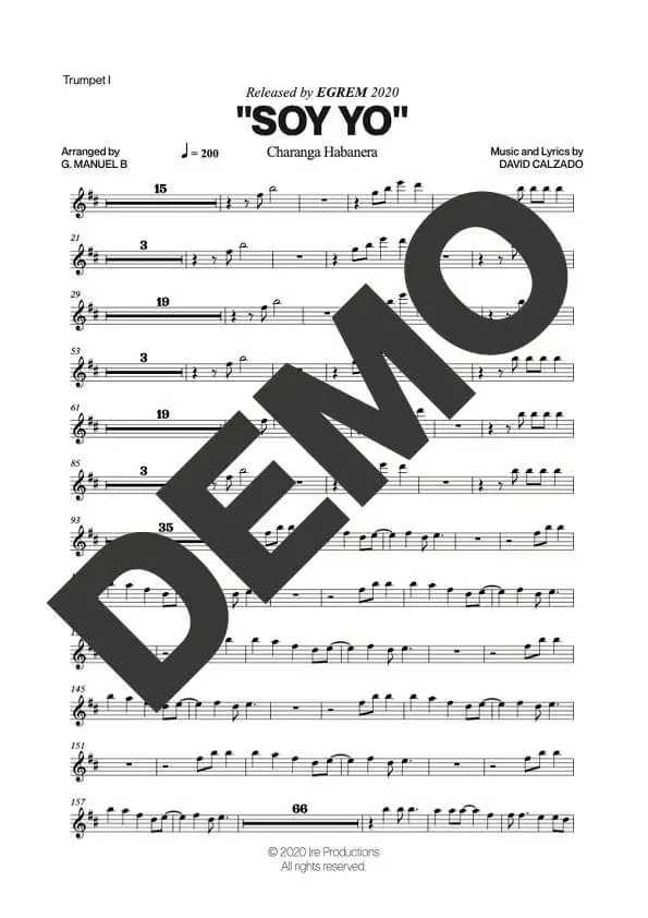 Charanga Habanera – Soy Yo – Sheet Music Demo Page 1 (PDF) – Includes charts for Trumpets, Trombones, Saxophone, Piano and Bass