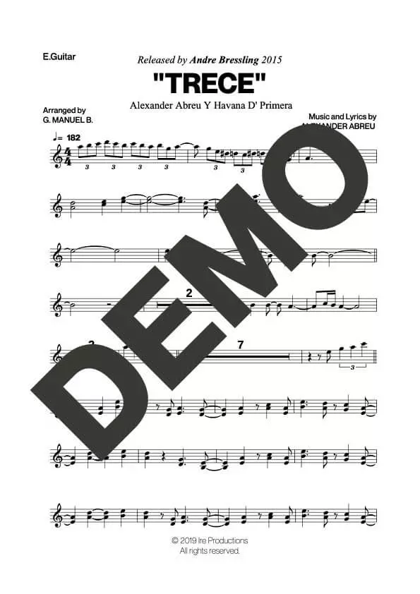 Havana D' Primera – Trece – Sheet Music Demo Page 2 (PDF) – Includes charts for Trumpets, Trombones, Saxophone, Piano and Bass