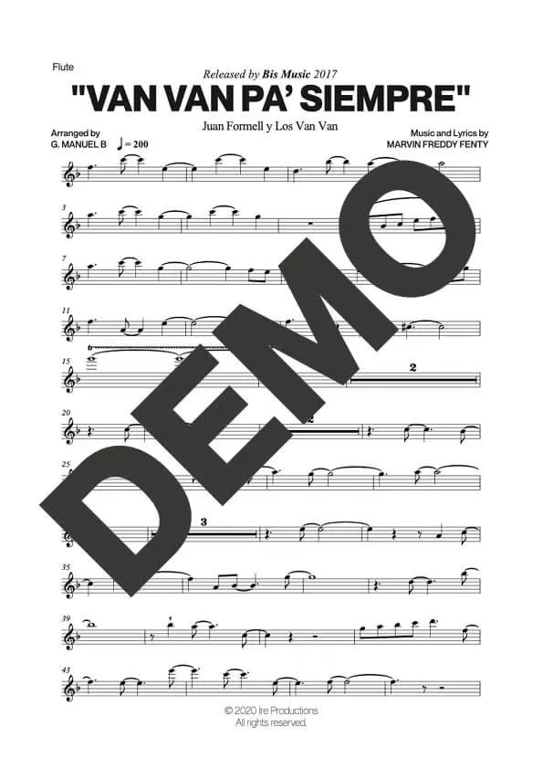 Los Van Van – Van Van Pa' Siempre – First Page of Sheet Music Preview (PDF) – Includes charts for Trumpets, Trombones, Saxophone, Piano and Bass