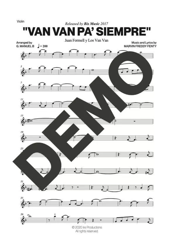 Los Van Van – Van Van Pa' Siempre – Sheet Music Demo Page 2 (PDF) – Includes charts for Trumpets, Trombones, Saxophone, Piano and Bass