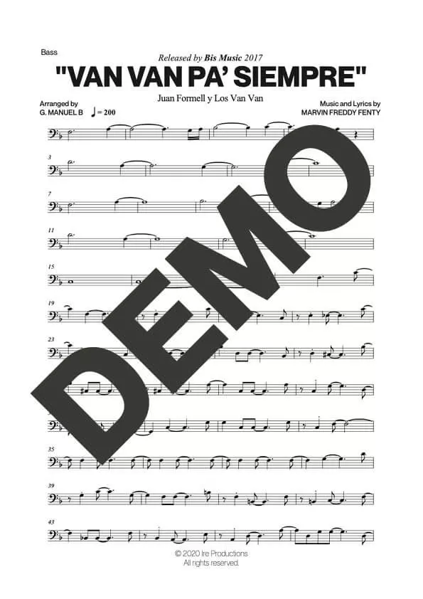 Los Van Van – Van Van Pa' Siempre – Sheet Music Demo Page 4 (PDF) – Includes charts for Trumpets, Trombones, Saxophone, Piano and Bass