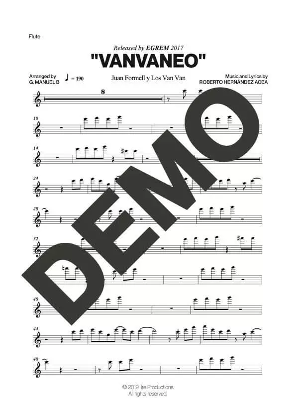 Los Van Van – Vanvaneo – First Page of Sheet Music Preview (PDF) – Includes charts for Trumpets, Trombones, Saxophone, Piano and Bass