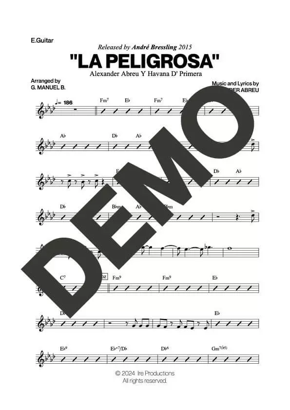 Havana D' Primera – La Peligrosa – Sheet Music Demo Page 2 (PDF) – Includes charts for Trumpets, Trombones, Saxophone, Piano and Bass