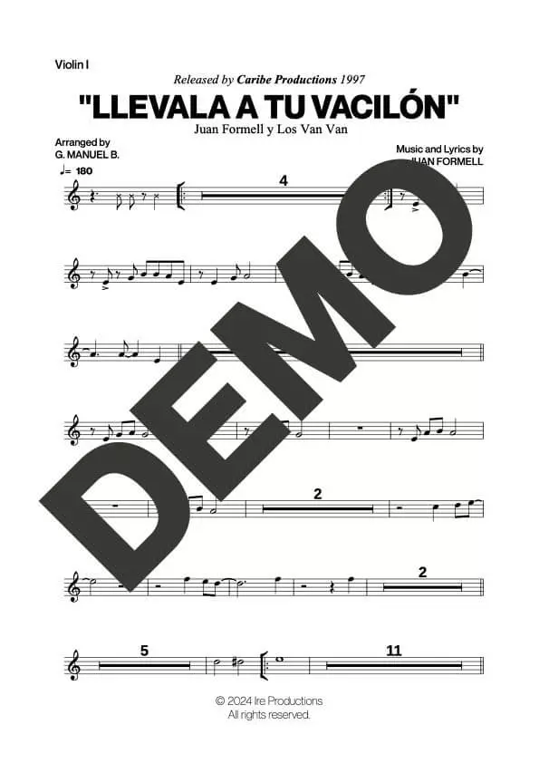 Los Van Van|Mayito Rivera – Llevala a tu Vacilón – Sheet Music Demo Page 1 (PDF) – Includes charts for Trumpets, Trombones, Saxophone, Piano and Bass