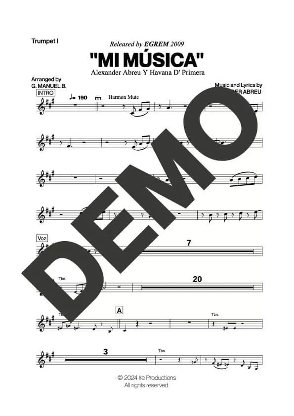 Havana D' Primera – Mi Música – First Page of Sheet Music Preview (PDF) – Includes charts for Trumpets, Trombones, Saxophone, Piano and Bass