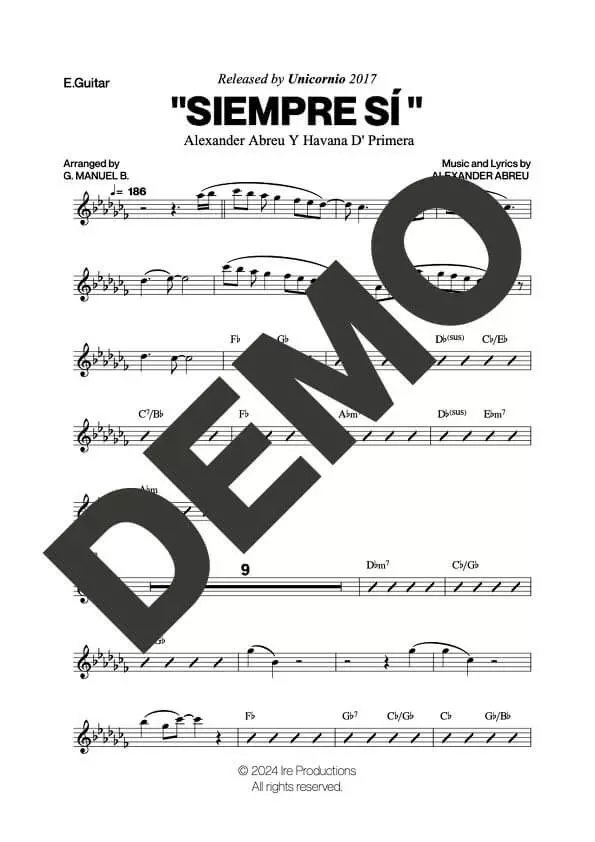 Havana D' Primera – Siempre Sí – Sheet Music Demo Page 2 (PDF) – Includes charts for Trumpets, Trombones, Saxophone, Piano and Bass