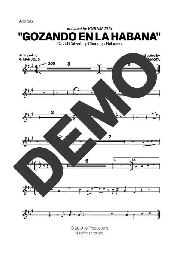 Charanga Habanera – Gozando en La Habana – First Page of Sheet Music Preview (PDF) – Includes charts for Trumpets, Trombones, Saxophone, Piano and Bass