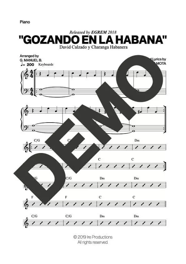 Charanga Habanera – Gozando en La Habana – Sheet Music Demo Page 3 (PDF) – Includes charts for Trumpets, Trombones, Saxophone, Piano and Bass