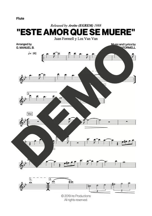 Los Van Van – Este Amor Que Se Muere – First Page of Sheet Music Preview (PDF) – Includes charts for Trumpets, Trombones, Saxophone, Piano and Bass