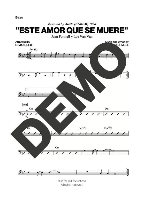 Los Van Van – Este Amor Que Se Muere – Sheet Music Demo Page 4 (PDF) – Includes charts for Trumpets, Trombones, Saxophone, Piano and Bass