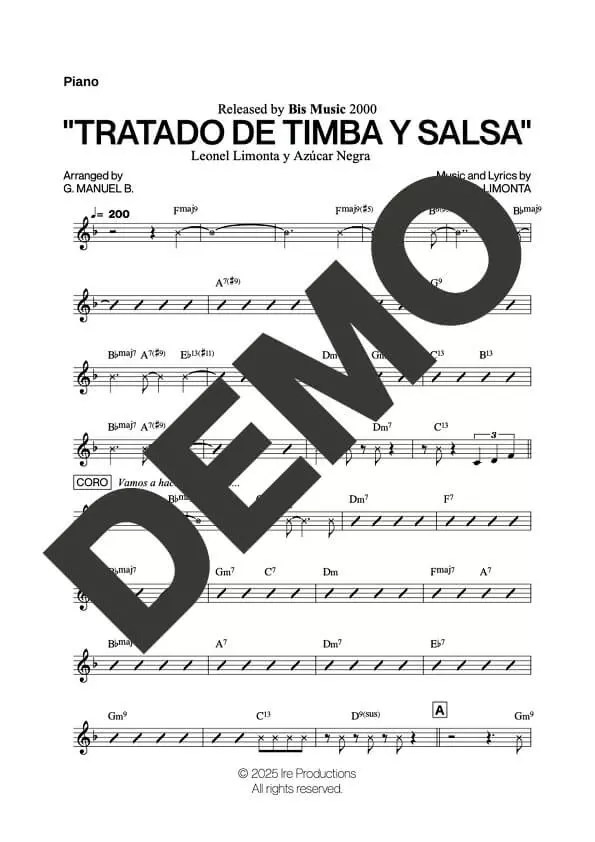 Azúcar Negra – Tratado de Timba y Salsa – Sheet Music Demo Page 3 (PDF) – Includes charts for Trumpets, Trombones, Saxophone, Piano and Bass