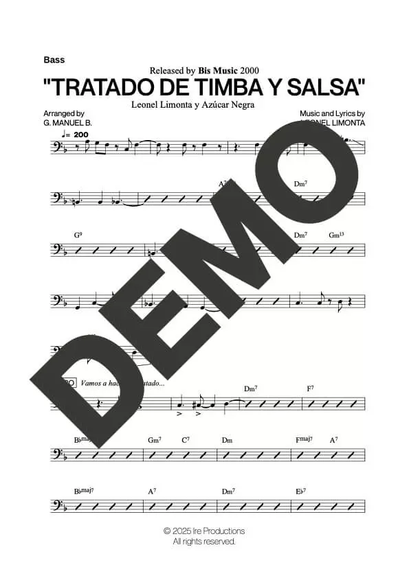 Azúcar Negra – Tratado de Timba y Salsa – Sheet Music Demo Page 5 (PDF) – Includes charts for Trumpets, Trombones, Saxophone, Piano and Bass