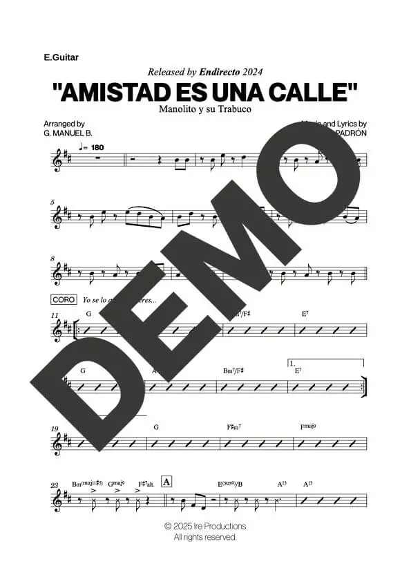 Manolito y su Trabuco – Amistad Es Una Calle – Sheet Music Demo Page 3 (PDF) – Includes charts for Trumpets, Trombones, Saxophone, Piano and Bass
