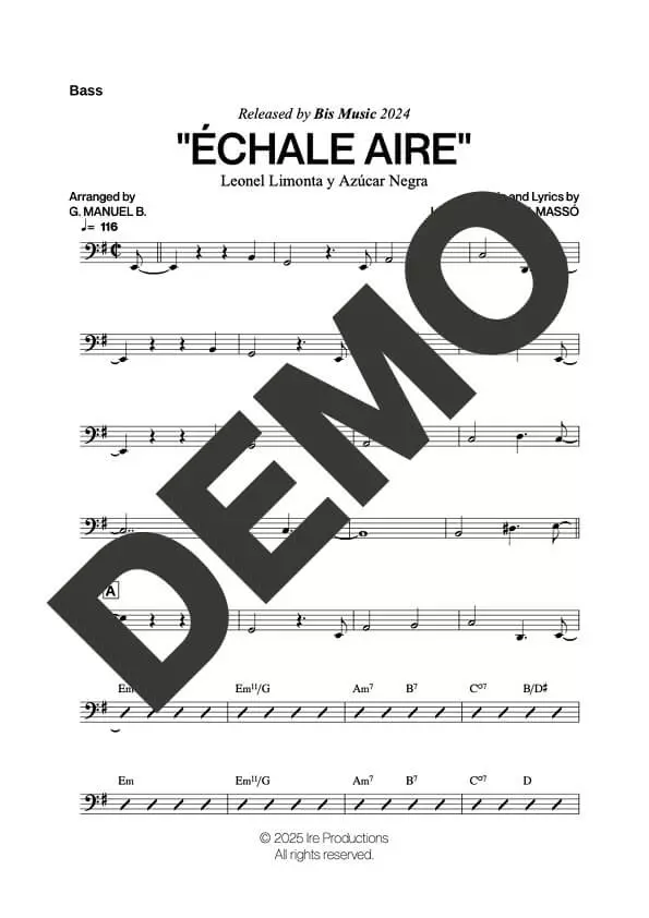 Azúcar Negra – Échale Aire – Sheet Music Demo Page 4 (PDF) – Includes charts for Trumpets, Trombones, Saxophone, Piano and Bass