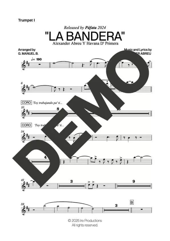 Havana D' Primera – La Bandera – First Page of Sheet Music Preview (PDF) – Includes charts for Trumpets, Trombones, Saxophone, Piano and Bass