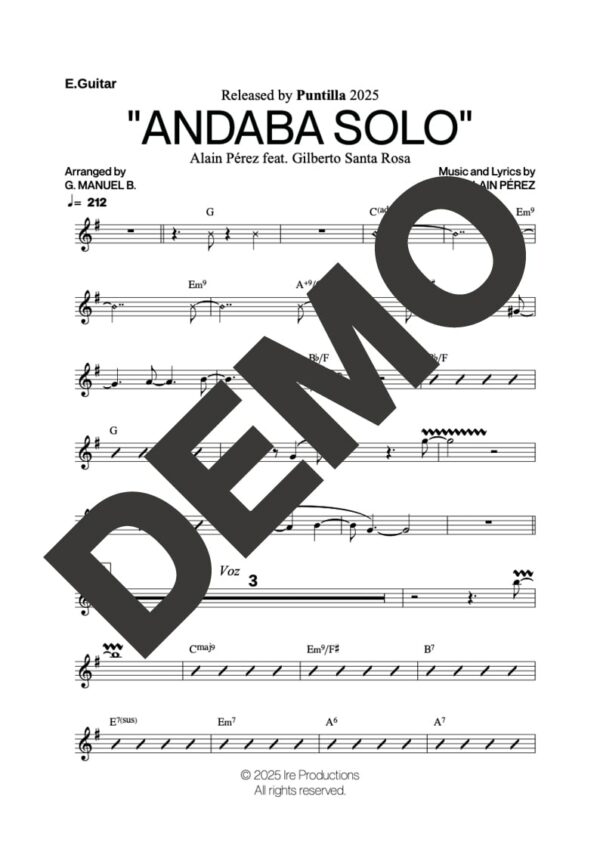 Alain Pérez | Gilberto Santa Rosa– Andaba Solo – Sheet Music Demo Page 3 – Includes charts for Trumpets, Trombones, Saxophone, Piano and Bass
